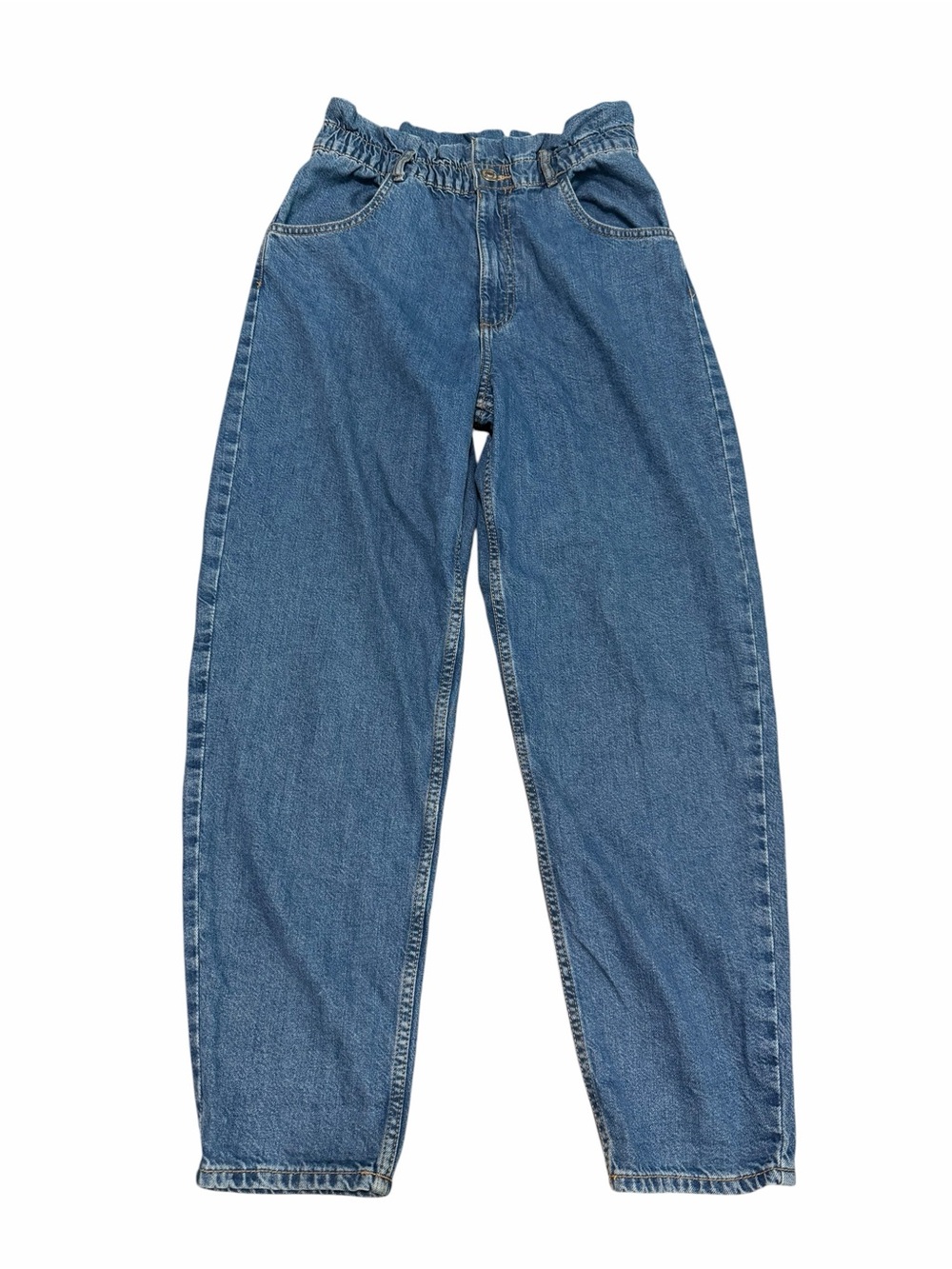 Zara High-Waisted Balloon Paperbag Mom Jeans | Medium Wash | Size Small